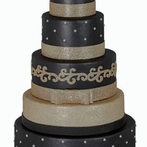 BOLO FAKE 5 BASES PRETO COM DOURADO