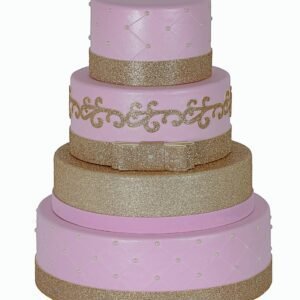 BOLO FAKE ROSA COM DOURADO